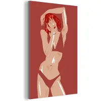 MuchoWow Wanddecoratie Metaal - Aluminium Schilderij Industrieel - Vrouw - Rood - Abstract - Portret - 80x120 cm - Dibond - Foto op aluminium - Industriële muurdecoratie - Voor de woonkamer/slaapkamer
