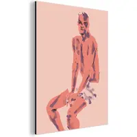 MuchoWow Wanddecoratie Metaal - Aluminium Schilderij Industrieel - Portret - Man - Pastel - Paars - Kunst - 90x120 cm - Dibond - Foto op aluminium - Industriële muurdecoratie - Voor de woonkamer/slaapkamer