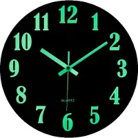 LW Collection wandklok glow in the dark 30cm - keukenklok bruin - wandklok zichtbaar in donker - klok lichtgevend - stille klok