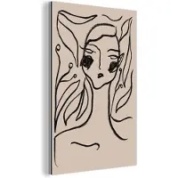 MuchoWow Wanddecoratie Metaal - Aluminium Schilderij Industrieel - Line art - Pastel - Zwart - Portret - 40x60 cm - Dibond - Foto op aluminium - Industriële muurdecoratie - Voor de woonkamer/slaapkamer