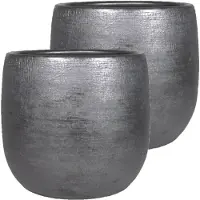 Floran Luxe plantenpotten Mira - 2x stuks - zwart - keramiek - diameter 24 cm - Plantenpotten