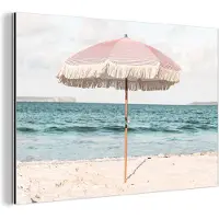 MuchoWow Wanddecoratie Metaal - Aluminium Schilderij Industrieel - Parasol - Strand - Zee - Wolken - 120x80 cm - Dibond - Foto op aluminium - Industriële muurdecoratie - Voor de woonkamer/slaapkamer