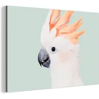 MuchoWow Wanddecoratie Metaal - Aluminium Schilderij Industrieel - Kaketoe - Dieren - Natuur - Wit - 90x60 cm - Dibond - Foto op aluminium - Industriële muurdecoratie - Voor de woonkamer/slaapkamer
