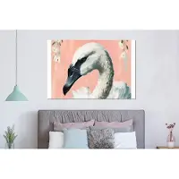 MuchoWow Wanddecoratie Metaal - Aluminium Schilderij Industrieel - Zwaan - Dieren - Bloemen - Pastel - Wit - 150x100 cm - Dibond - Foto op aluminium - Industriële muurdecoratie - Voor de woonkamer/slaapkamer