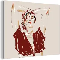 MuchoWow Wanddecoratie Metaal - Aluminium Schilderij Industrieel - Portret - Vrouw - Rood - Abstract - 160x120 cm - Dibond - Foto op aluminium - Industriële muurdecoratie - Voor de woonkamer/slaapkamer