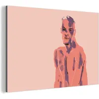 MuchoWow Wanddecoratie Metaal - Aluminium Schilderij Industrieel - Portret - Man - Pastel - Paars - Kunst - 180x120 cm - Dibond - Foto op aluminium - Industriële muurdecoratie - Voor de woonkamer/slaapkamer
