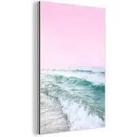MuchoWow Wanddecoratie Metaal - Aluminium Schilderij Industrieel - Zee - Golven - Roze - Natuur - 60x90 cm - Dibond - Foto op aluminium - Industriële muurdecoratie - Voor de woonkamer/slaapkamer