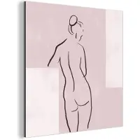 MuchoWow Wanddecoratie Metaal - Aluminium Schilderij Industrieel - Vrouw - Line art - Lichaam - Pastel - 50x50 cm - Dibond - Foto op aluminium - Industriële muurdecoratie - Voor de woonkamer/slaapkamer
