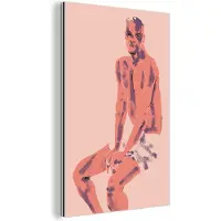 MuchoWow Wanddecoratie Metaal - Aluminium Schilderij Industrieel - Portret - Man - Pastel - Paars - Kunst - 20x30 cm - Dibond - Foto op aluminium - Industriële muurdecoratie - Voor de woonkamer/slaapkamer