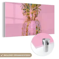MuchoWow Glasschilderij 120x60 cm - Schilderij acrylglas - Verf - Ananas - Roze - Zomer - Foto op glas - Schilderijen
