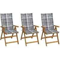 vidaXL Inklapbare stoelen 3 st met kussens massief acaciahout