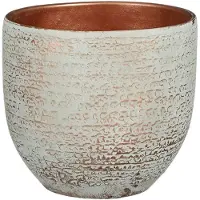 Mica Decorations Plantenpot - terracotta - koper/wit - D16/H14 cm - Plantenpotten