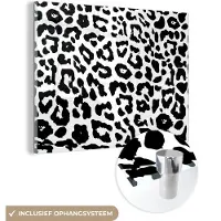 MuchoWow Glasschilderij 160x120 cm - Schilderij acrylglas - Design - Dierenprint - Zwart - Wit - Foto op glas - Schilderijen
