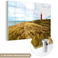 MuchoWow Glasschilderij 180x120 cm - Schilderij acrylglas - Strand - Vuurtoren - Duin - Foto op glas - Muurdecoratie woonkamer - Wanddecoratie slaapkamer - Schilderijen