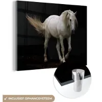 MuchoWow Glasschilderij 160x120 cm - Schilderij acrylglas - Paarden - Boerderijdieren - Zwart - Foto op glas - Schilderijen