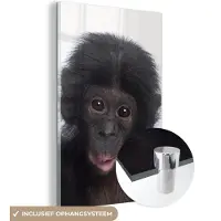 MuchoWow Glasschilderij 120x180 cm - Schilderij acrylglas - Aap - Chimpansee - Portret - Kinderen - Jongens - Meisjes - Foto op glas - Schilderijen