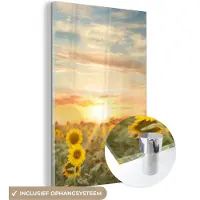 MuchoWow Glasschilderij 120x180 cm - Schilderij acrylglas - Zonnebloem - Zon - Bloemen - Foto op glas - Schilderijen