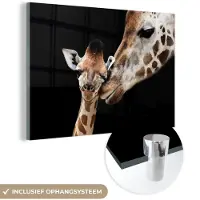 MuchoWow Glasschilderij - Foto op glas - Acrylglas - Giraffe - Zwart - Dieren - Muurdecoratie - 180x120 cm - Schilderij glas - Woonkamer - Wanddecoratie