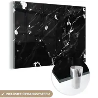 MuchoWow Glasschilderij 180x120 cm - Schilderij acrylglas - Marmer - Stenen - Wit - Foto op glas - Schilderijen