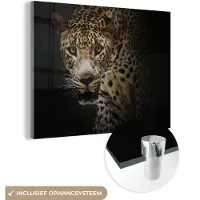 MuchoWow Glasschilderij 160x120 cm - Schilderij acrylglas - Luipaard - Wilde dieren - Licht - Foto op glas - Schilderijen