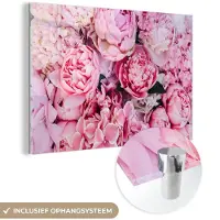 MuchoWow Glasschilderij 180x120 cm - Schilderij acrylglas - Bloemen - Roze - Rozen - Foto op glas - Schilderijen
