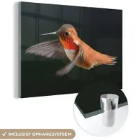 MuchoWow Glasschilderij 180x120 cm - Schilderij acrylglas - Kolibrie - Vogel - Veren - Zwart - Foto op glas - Schilderijen