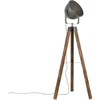 QAZQA Industriële vloerlamp tripod staal met hout kantelbaar - Emado