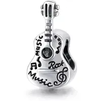 Fler | Bedel | Past op populaire bedel armbanden (standaard - 3mm) | armbandbedel | Bedel Vintage Gitaar | Hangbedel Charm | 925 Sterling Zilver | Guitar bedel | Verjaardagscadeau, Valentijn Kado