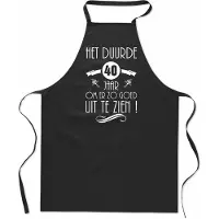 Mijncadeautje Het duurde 40 jaar - keukenschort - kookschort - 100% katoen - BBQ - barbecue - verjaardag en feest - cadeau - kado - unisex - zwart