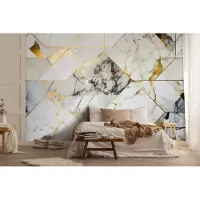 Consalnet Vliesbehang - Fotobehang - Marmer - Stenen - Goud - 416x254cm - Wit