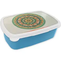 MuchoWow Broodtrommel Blauw - Lunchbox - Brooddoos - Hippie - Mandala - Groen - Boho - Bloemen - 18x12x6 cm - Kinderen - Jongen