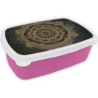 MuchoWow Broodtrommel Roze - Lunchbox - Brooddoos - Mandala - Goud - Bohemian - Luxe - 18x12x6 cm - Kinderen - Meisje