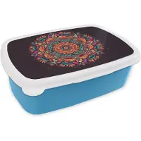 MuchoWow Broodtrommel Blauw - Lunchbox - Brooddoos - Mandala - Bloemen - Hippie - Boho - Oranje - 18x12x6 cm - Kinderen - Jongen