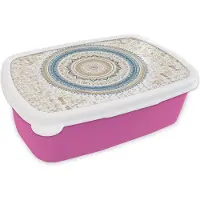 MuchoWow Broodtrommel Roze - Lunchbox - Brooddoos - Mandala - Blauw - Bohemian - Wit - Design - 18x12x6 cm - Kinderen - Meisje