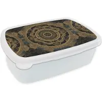 MuchoWow Broodtrommel Wit - Lunchbox - Brooddoos - Mandala - Goud - Bohemian - Luxe - 18x12x6 cm - Volwassenen