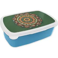 MuchoWow Broodtrommel Blauw - Lunchbox - Brooddoos - Mandala - Hippie - Bloemen - Oranje - 18x12x6 cm - Kinderen - Jongen