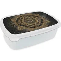 MuchoWow Broodtrommel Wit - Lunchbox - Brooddoos - Mandala - Goud - Bohemian - Luxe - 18x12x6 cm - Volwassenen