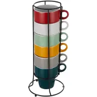 Secret De Gourmet Keramische Mok Set met Metalen Rek - 6 stuks, 260 mL, Multi