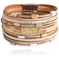 Deja Jewels Multilayer Armband echt Leer - Khaki