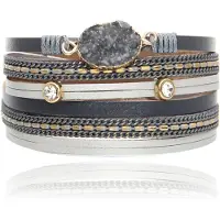 Deja Jewels Grijze Multilayer Armband met Steen