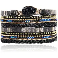 Deja Jewels Zwarte Multilayer Armband met Steen