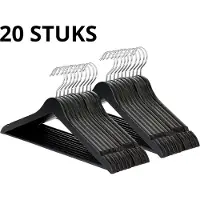 Wicotex -Kledinghanger – SET 20 stuks - houten-kleerhanger, met rok inkepingen en broekspijpen, draaibare haak, Dames en heren kleding - ZWART