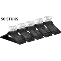 Wicotex -Kledinghanger – SET 50 stuks - houten-kleerhanger, met rok inkepingen en broekspijpen, draaibare haak, Dames en heren kleding - ZWART