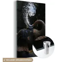 MuchoWow Glasschilderij 120x180 cm - Schilderij acrylglas - Olifant - Water - Slurf - Dieren - Natuur - Foto op glas - Schilderijen
