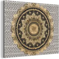 MuchoWow Wanddecoratie Metaal - Aluminium Schilderij Industrieel - Mandala - Bloem - Goud - Luxe - Bohemian - 120x90 cm - Dibond - Foto op aluminium - Industriële muurdecoratie - Voor de woonkamer/slaapkamer