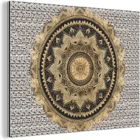 MuchoWow Wanddecoratie Metaal - Aluminium Schilderij Industrieel - Mandala - Bloem - Goud - Luxe - Bohemian - 160x120 cm - Dibond - Foto op aluminium - Industriële muurdecoratie - Voor de woonkamer/slaapkamer