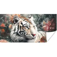PosterMonkey Poster Tijger - Wilde dieren - Bloemen - Jungle - 150x75 cm