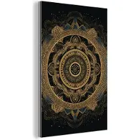 MuchoWow Wanddecoratie Metaal - Aluminium Schilderij Industrieel - Mandala - Goud - Bohemian - Luxe - 120x180 cm - Dibond - Foto op aluminium - Industriële muurdecoratie - Voor de woonkamer/slaapkamer