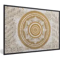 PosterMonkey Fotolijst incl. Poster - Mandala - Bloemen - Goud - Wit - Design - 120x80 cm - Posterlijst