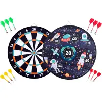 Engelhart Dartbord Kinderen Ruimte Thema Dubbelzijdig – Magnetisch en Papier – 6 Steeltip + 6 Magnetische Dartpijlen – Longfield